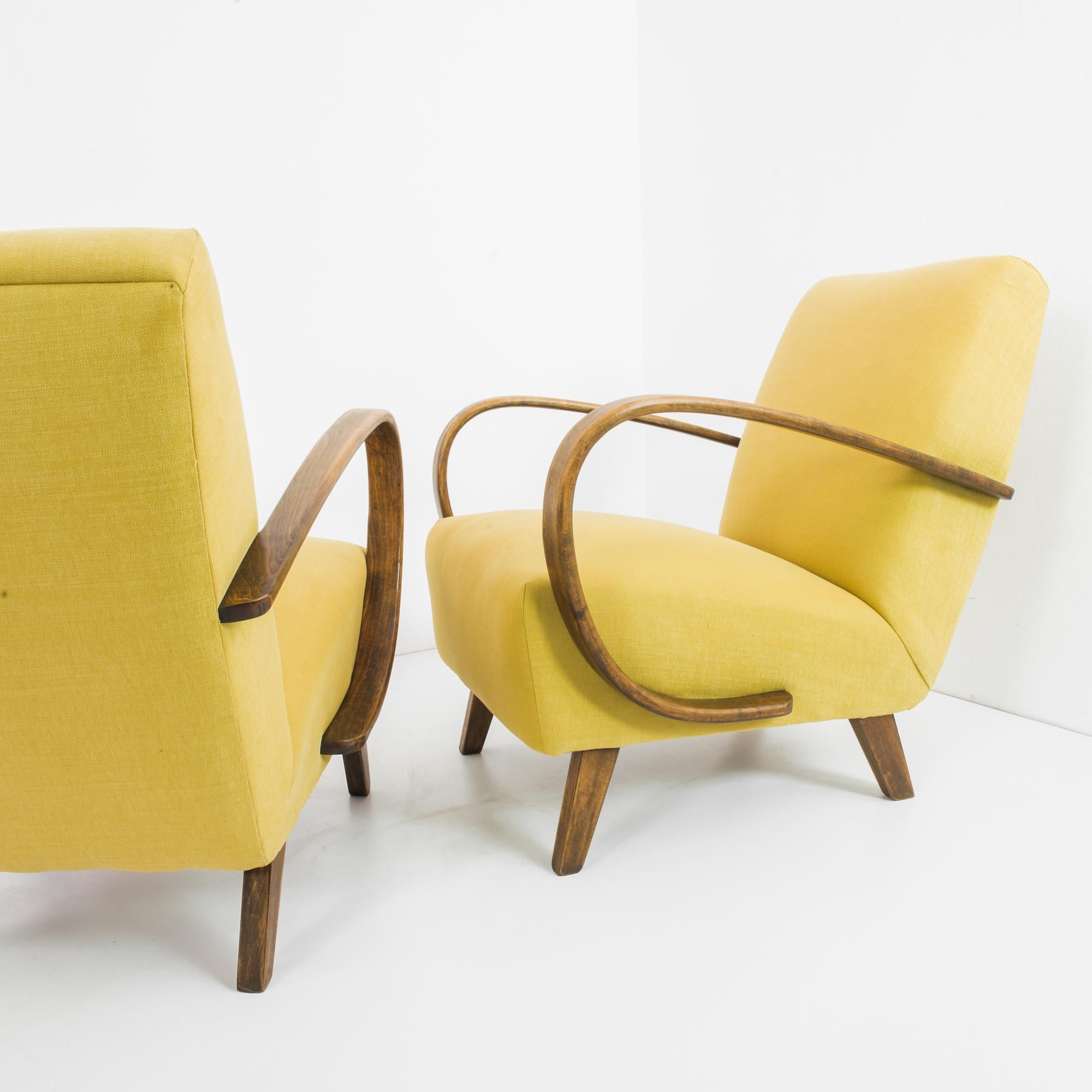 1960s Yellow Armchairs by J. Halabala, a Pair In Good Condition In High Point, NC