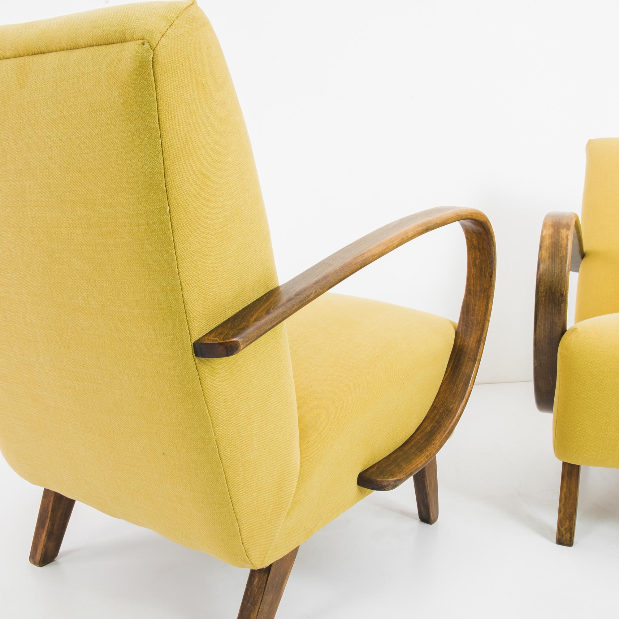 1960s Yellow Armchairs by J. Halabala, a Pair 2