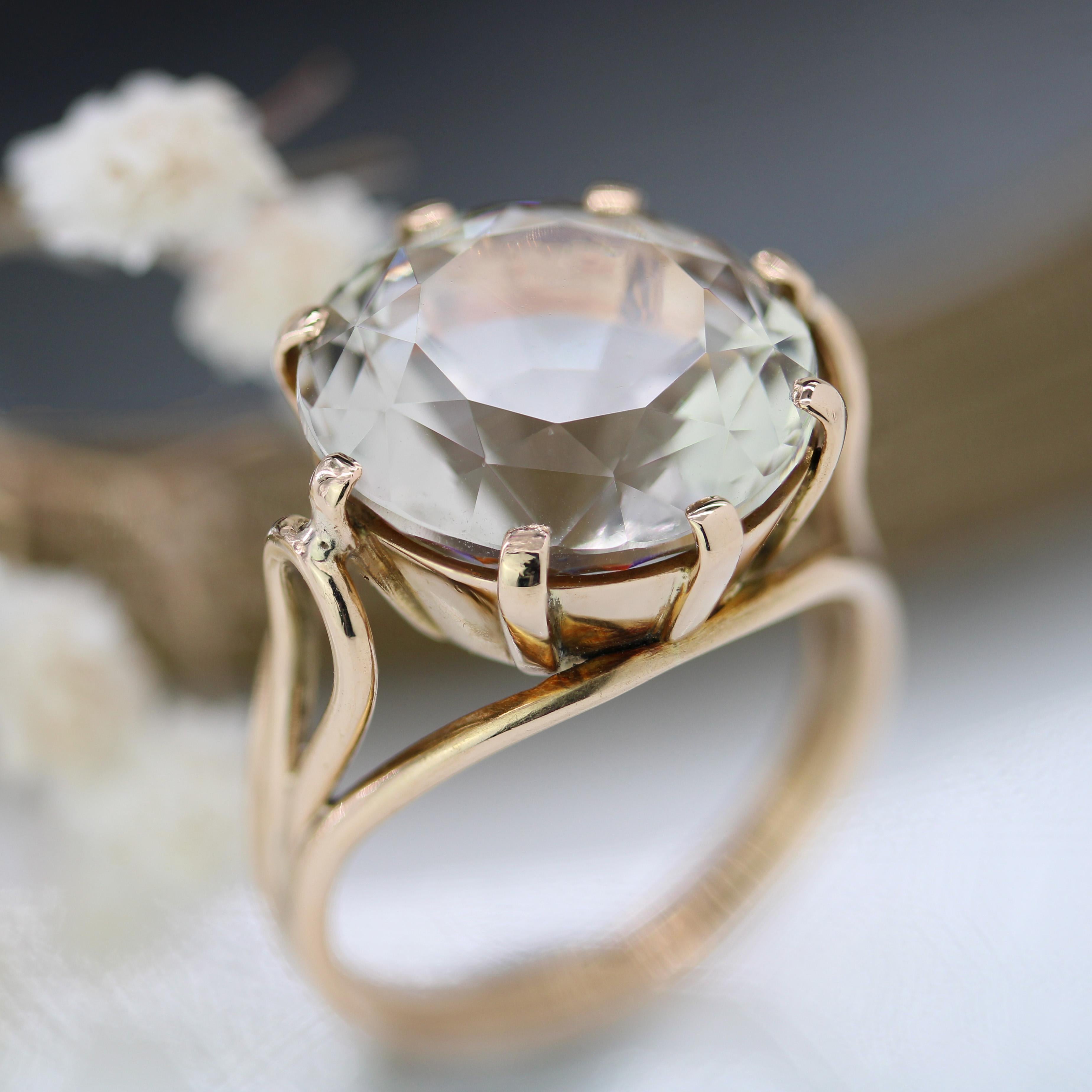 Béryl jaune des années 1960 Bague cocktail rétro en or jaune 18 carats en vente 4