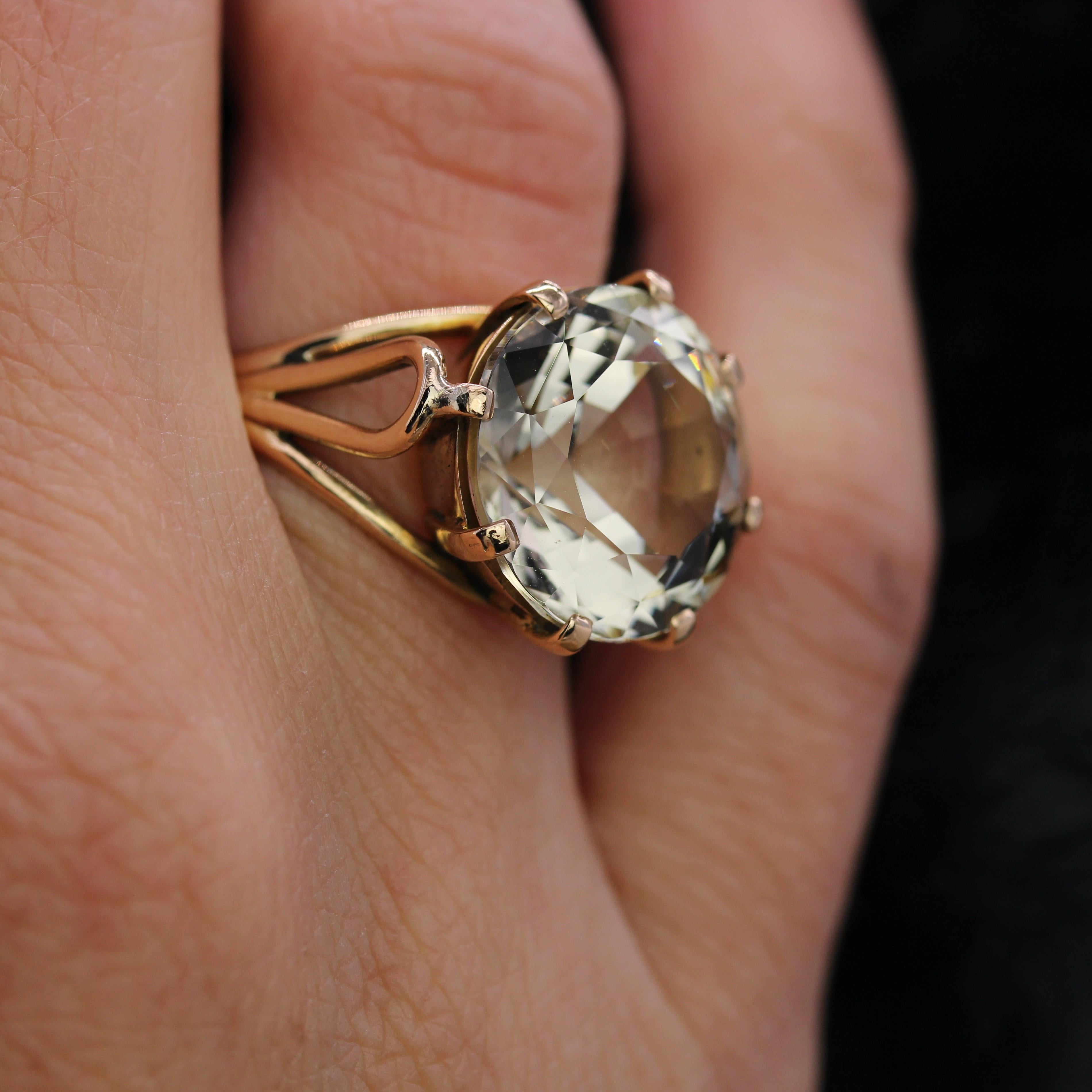 Béryl jaune des années 1960 Bague cocktail rétro en or jaune 18 carats en vente 7