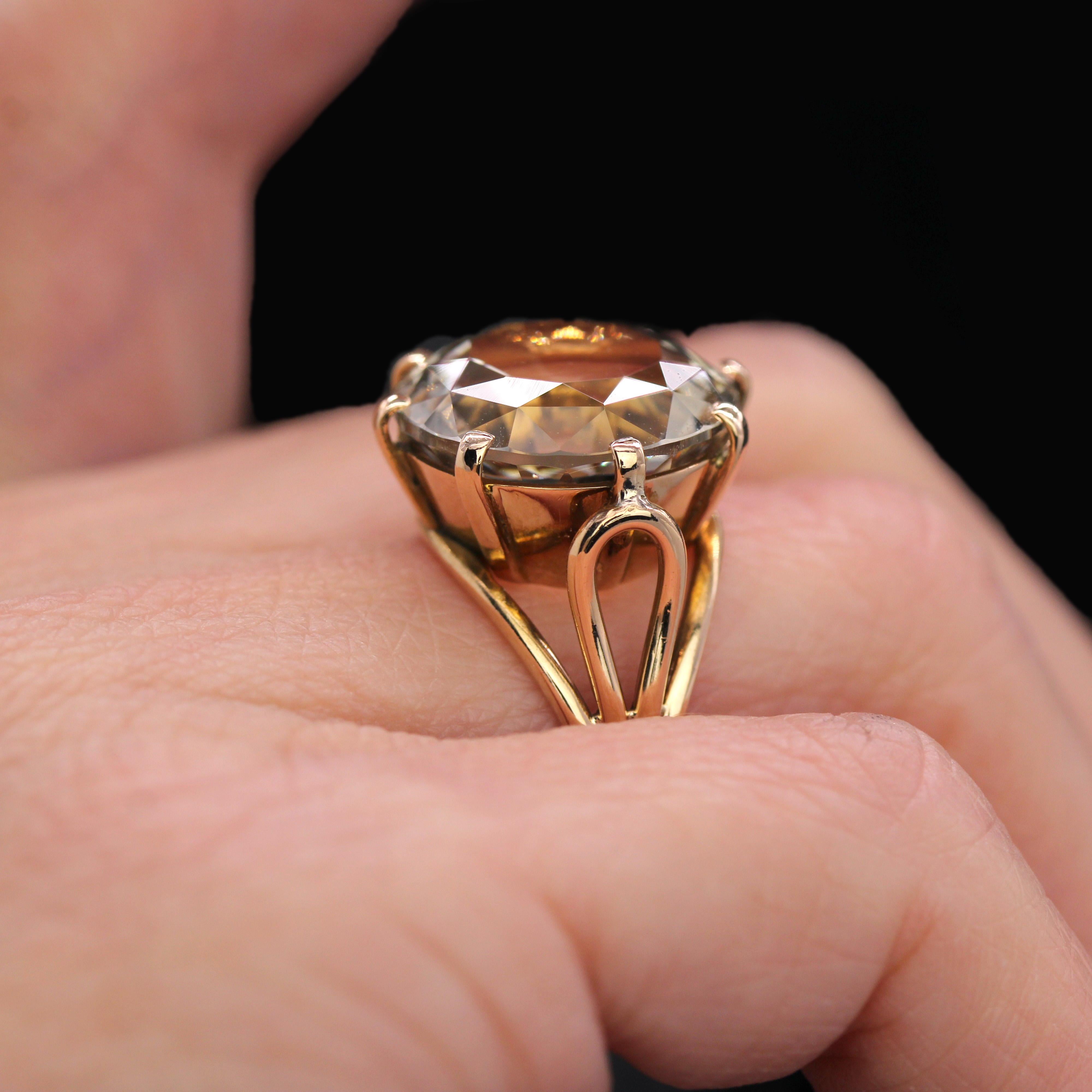 Béryl jaune des années 1960 Bague cocktail rétro en or jaune 18 carats en vente 8