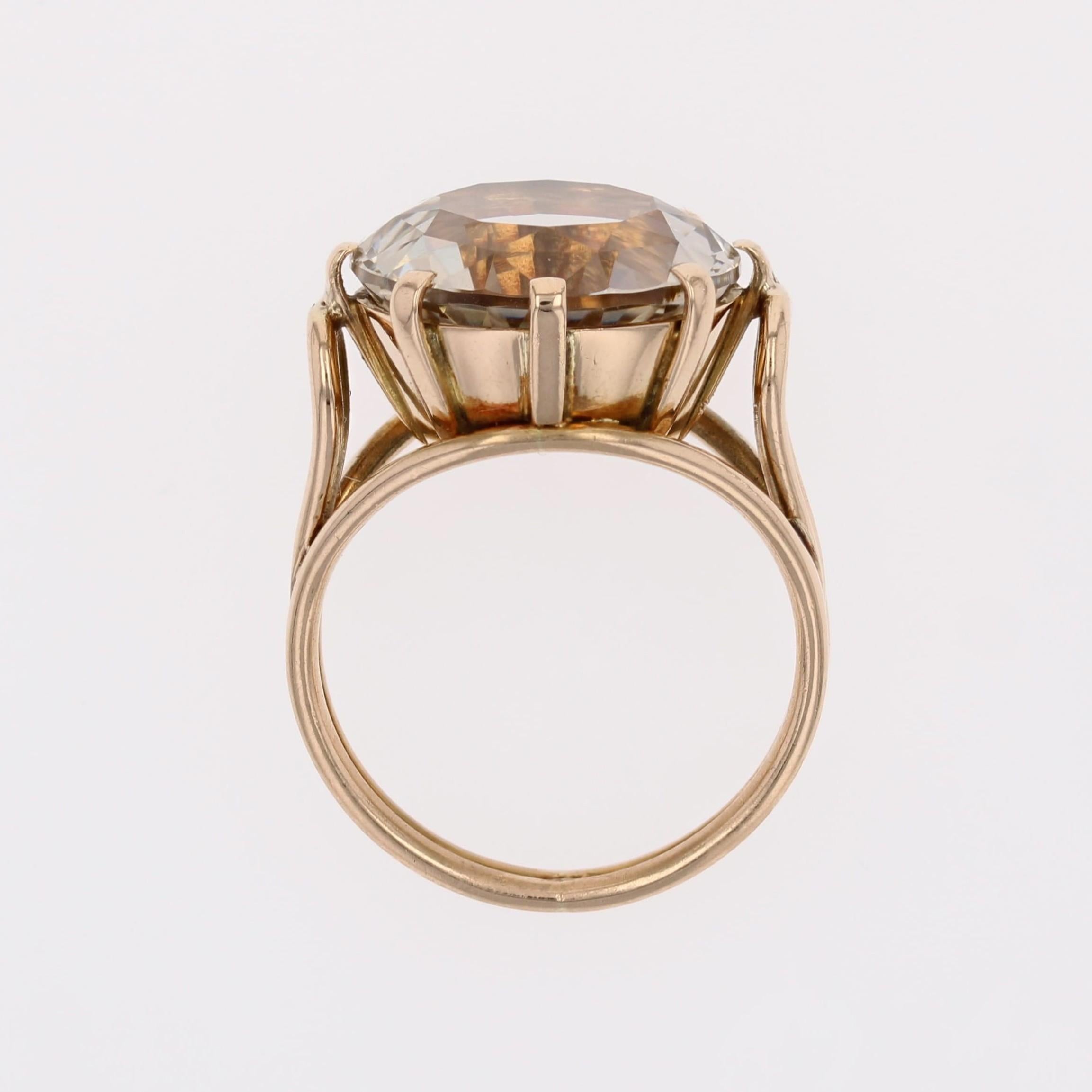 Béryl jaune des années 1960 Bague cocktail rétro en or jaune 18 carats en vente 10