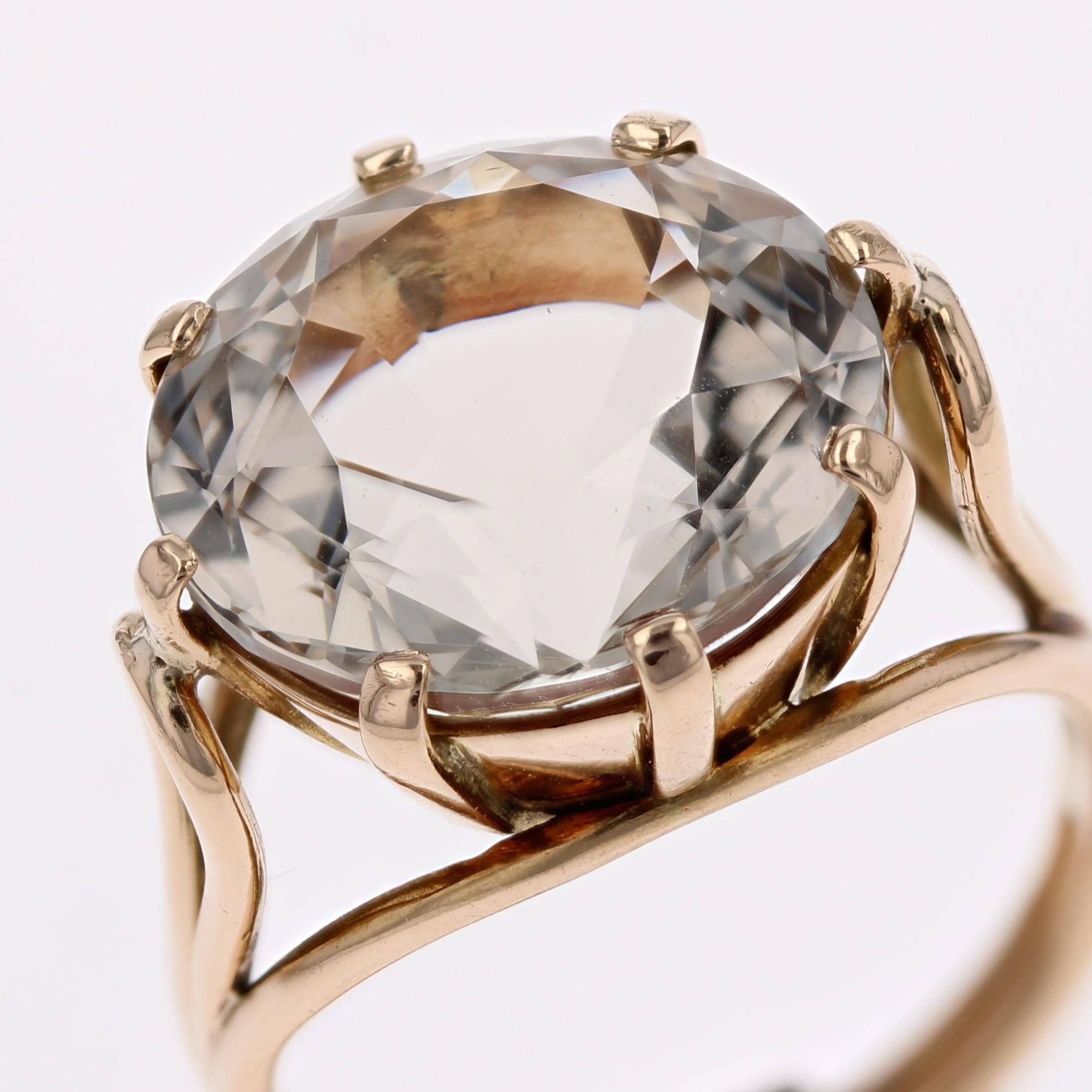 Béryl jaune des années 1960 Bague cocktail rétro en or jaune 18 carats en vente 3