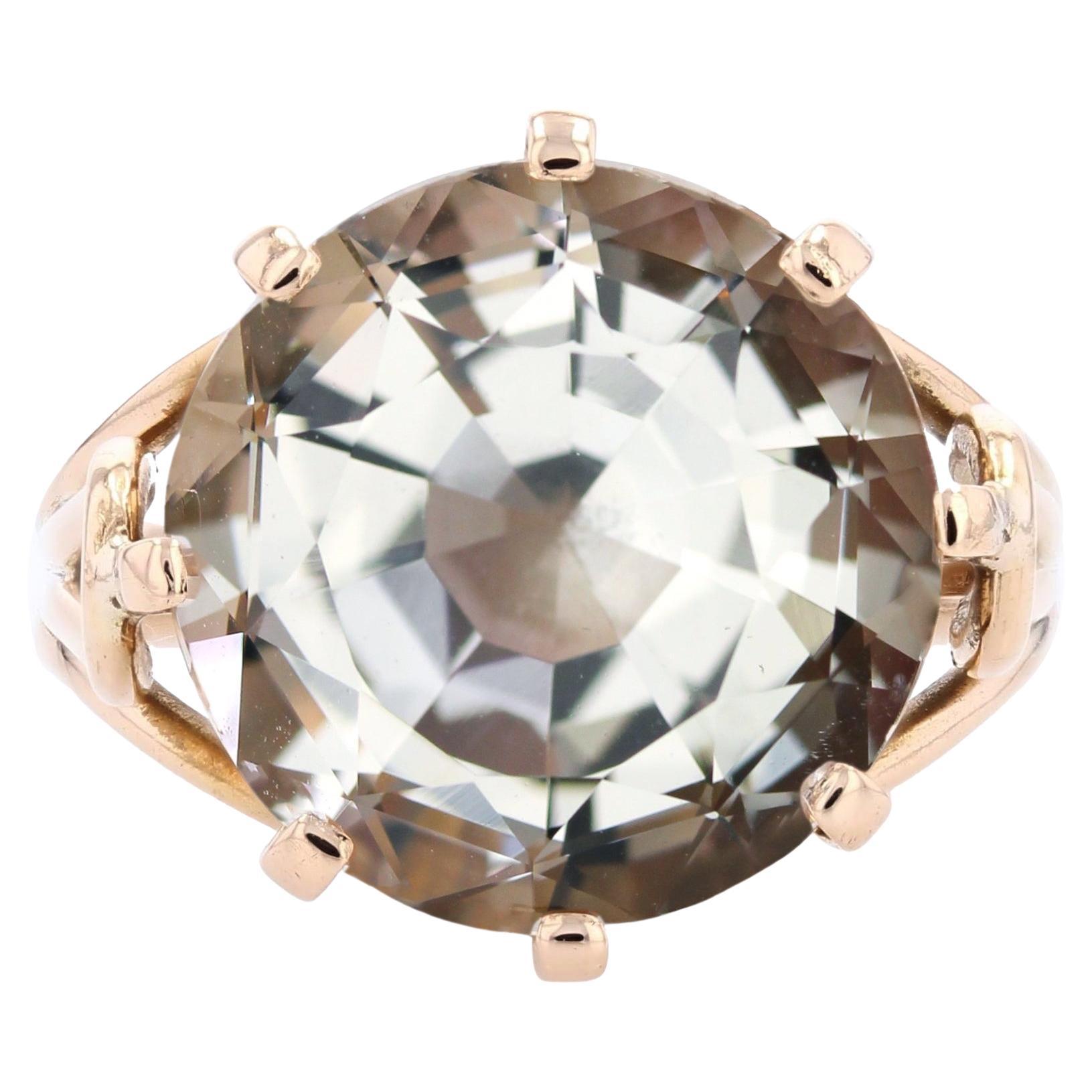 Anello retrò da cocktail in oro giallo 18 carati con berillo giallo del 1960