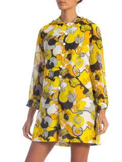 1960S Yellow Cotton Lawn Romper Jumpsuit With Hoodie