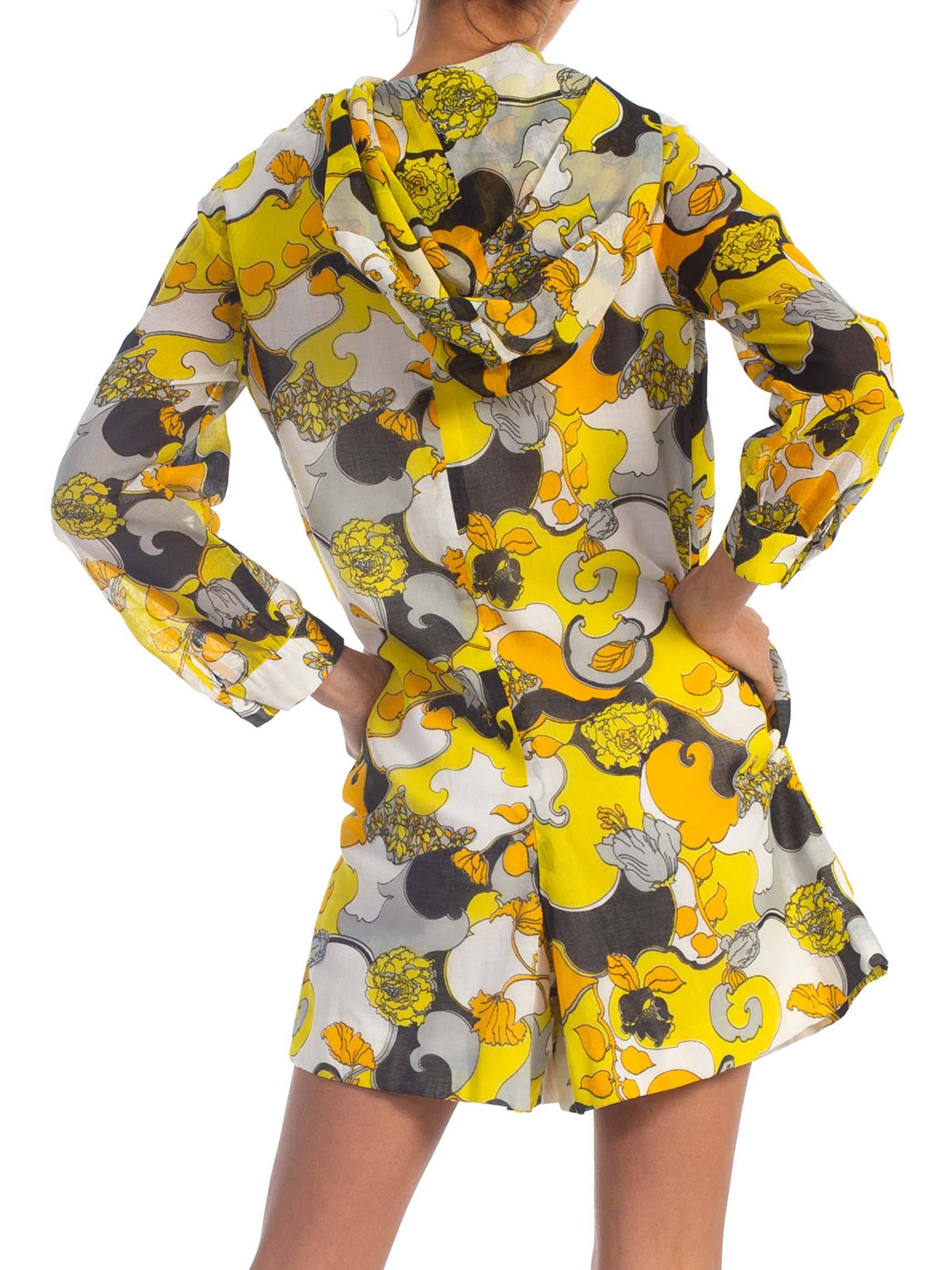 1960S Yellow Cotton Lawn Romper Jumpsuit With Hoodie For Sale 3