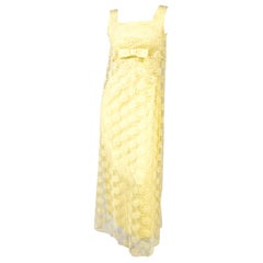 1960s Yellow Daisy Lace Summer Evening Dress with Satin Bows