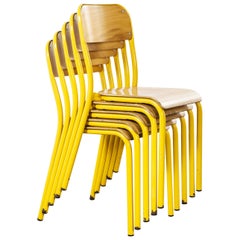 1960s Yellow Framed Stacking School Dining Chairs, Set of Five