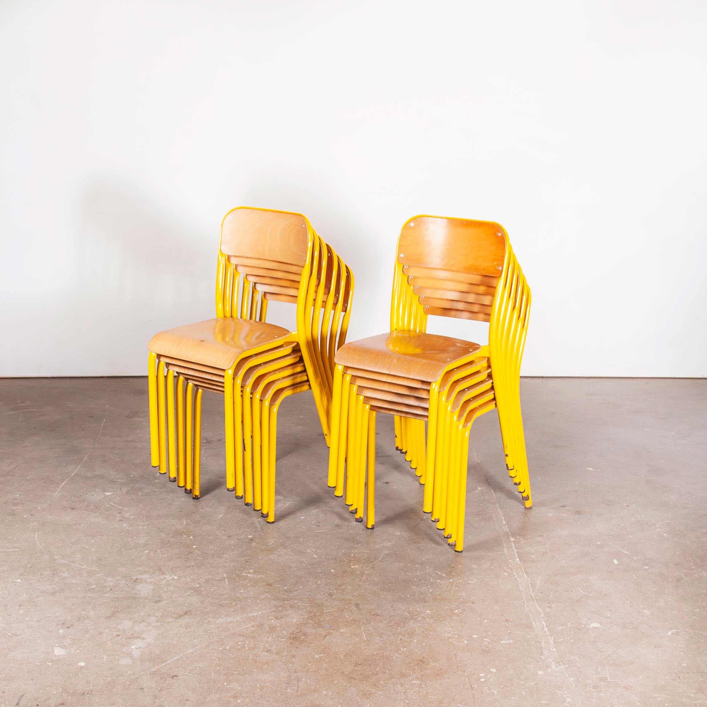 British 1960s Yellow Framed Stacking School Dining Chairs, Various Quantities Available