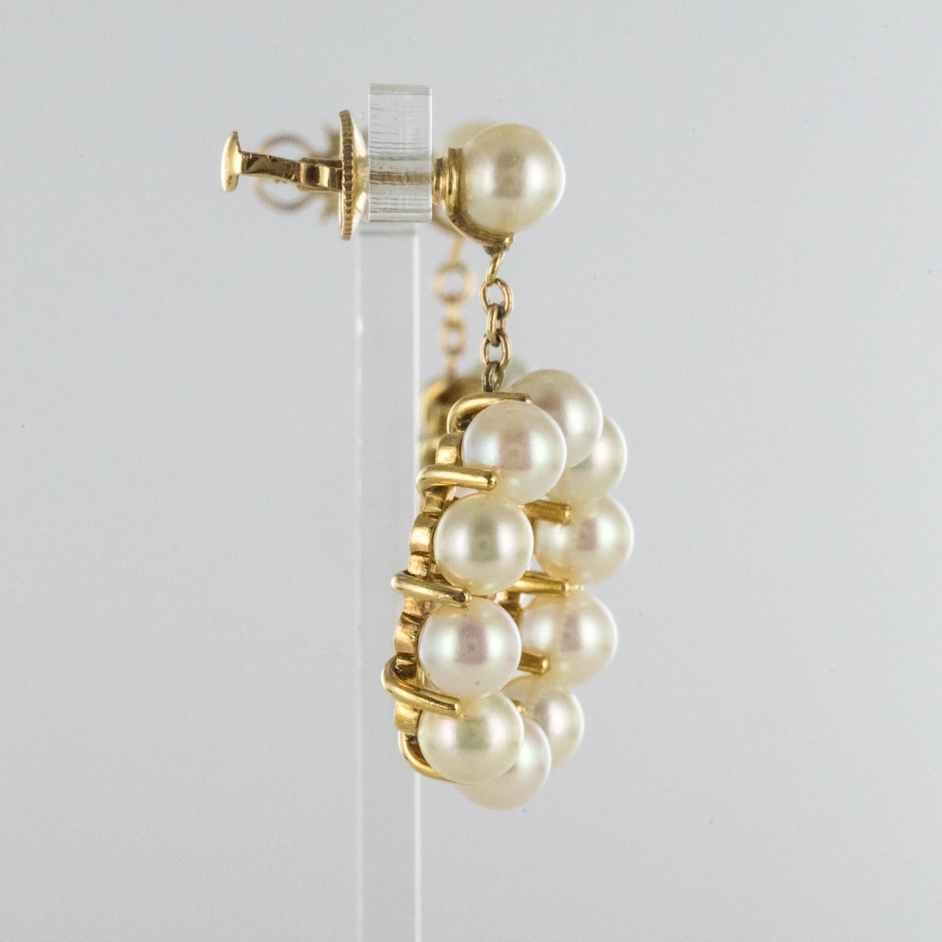 Retro 1960s Yellow Gold Cultured Pearl Dangling Earrings