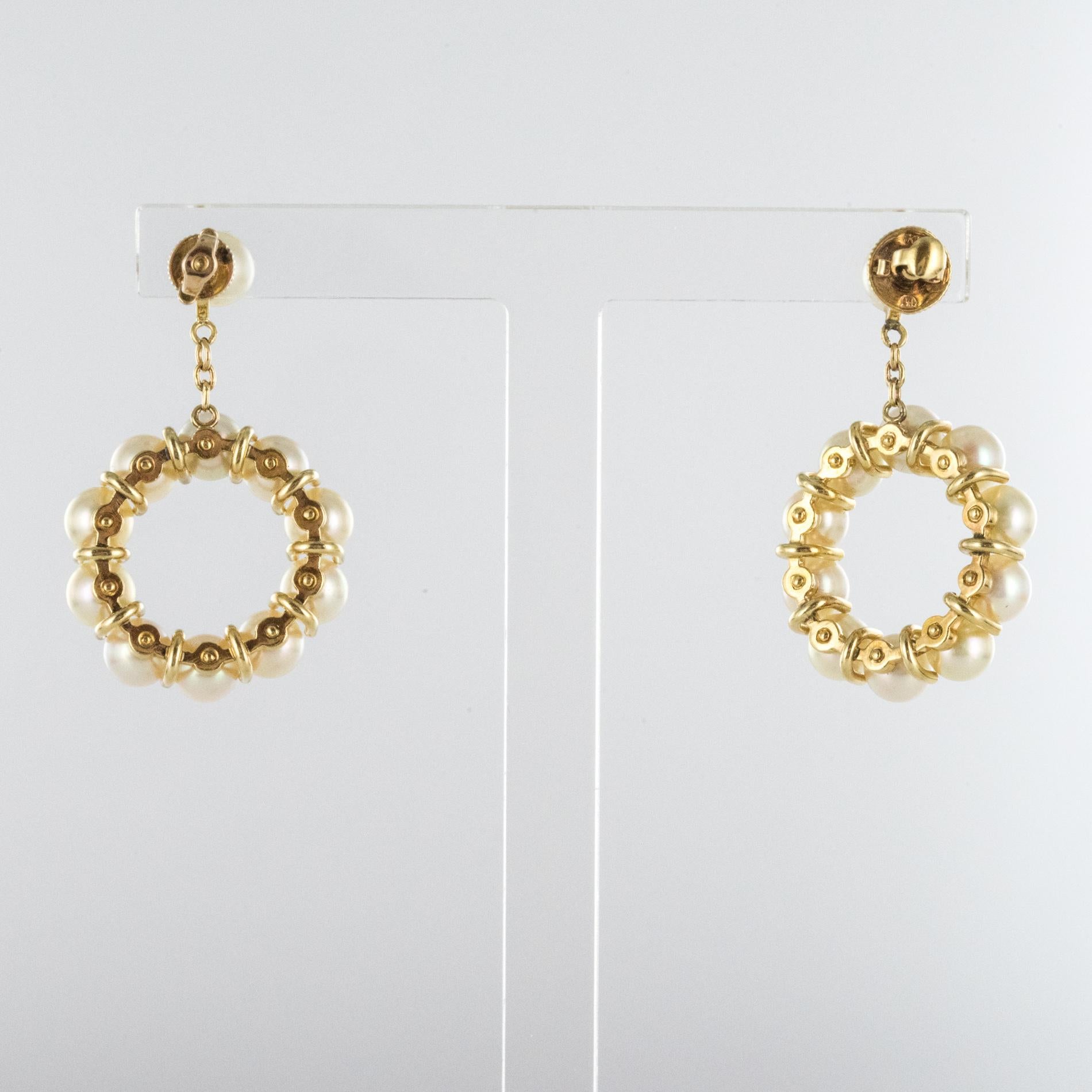 Women's 1960s Yellow Gold Cultured Pearl Dangling Earrings