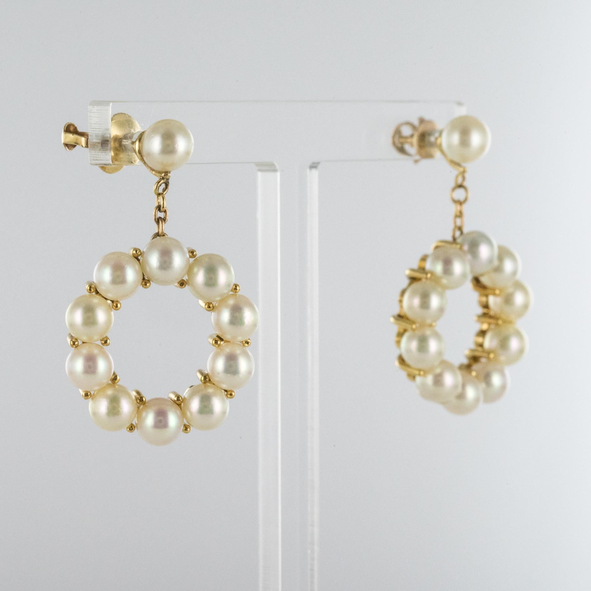 1960s Yellow Gold Cultured Pearl Dangling Earrings 1