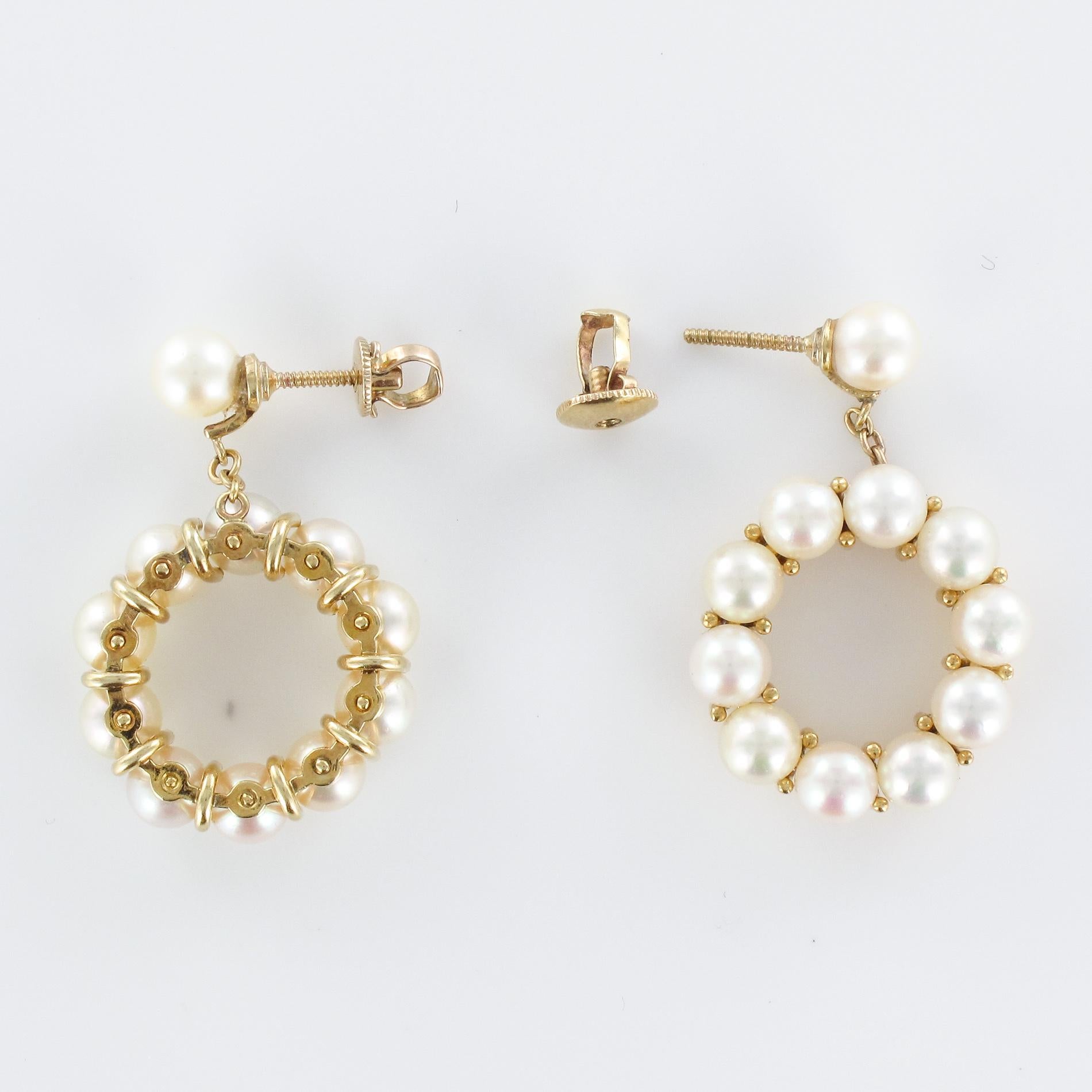 1960s Yellow Gold Cultured Pearl Dangling Earrings 2