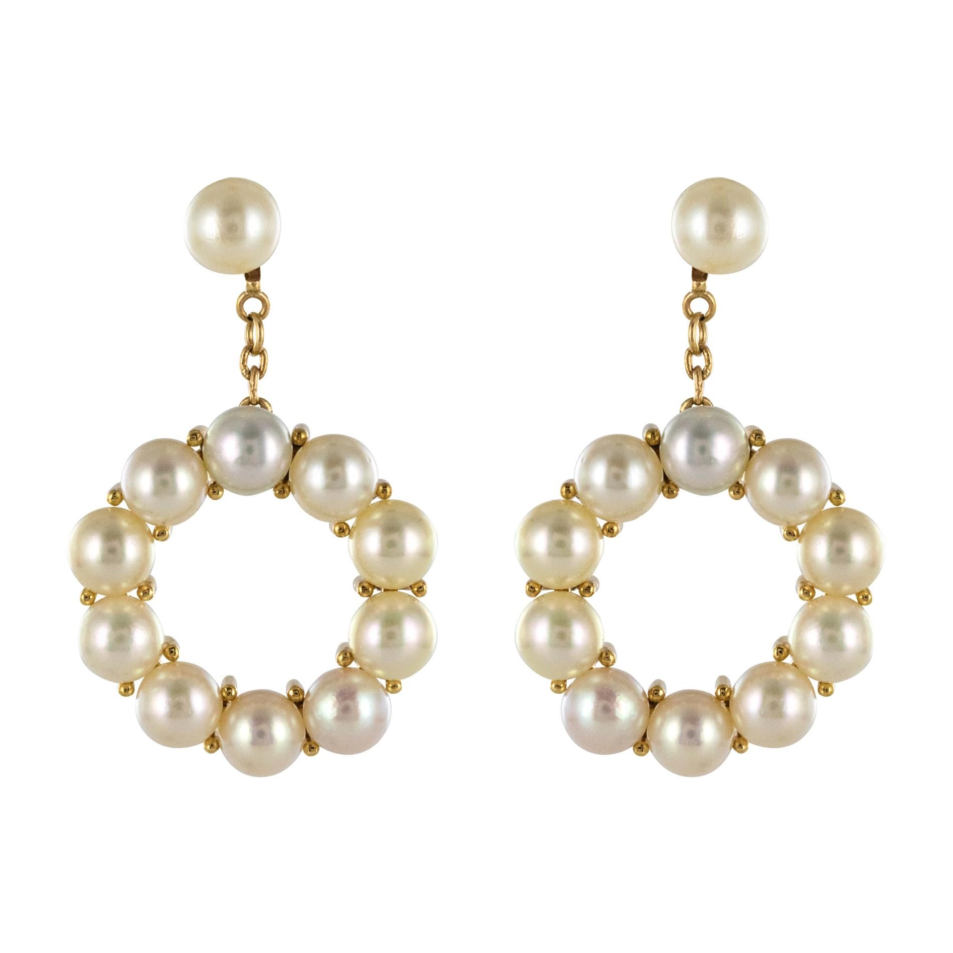 1960s Yellow Gold Cultured Pearl Dangling Earrings