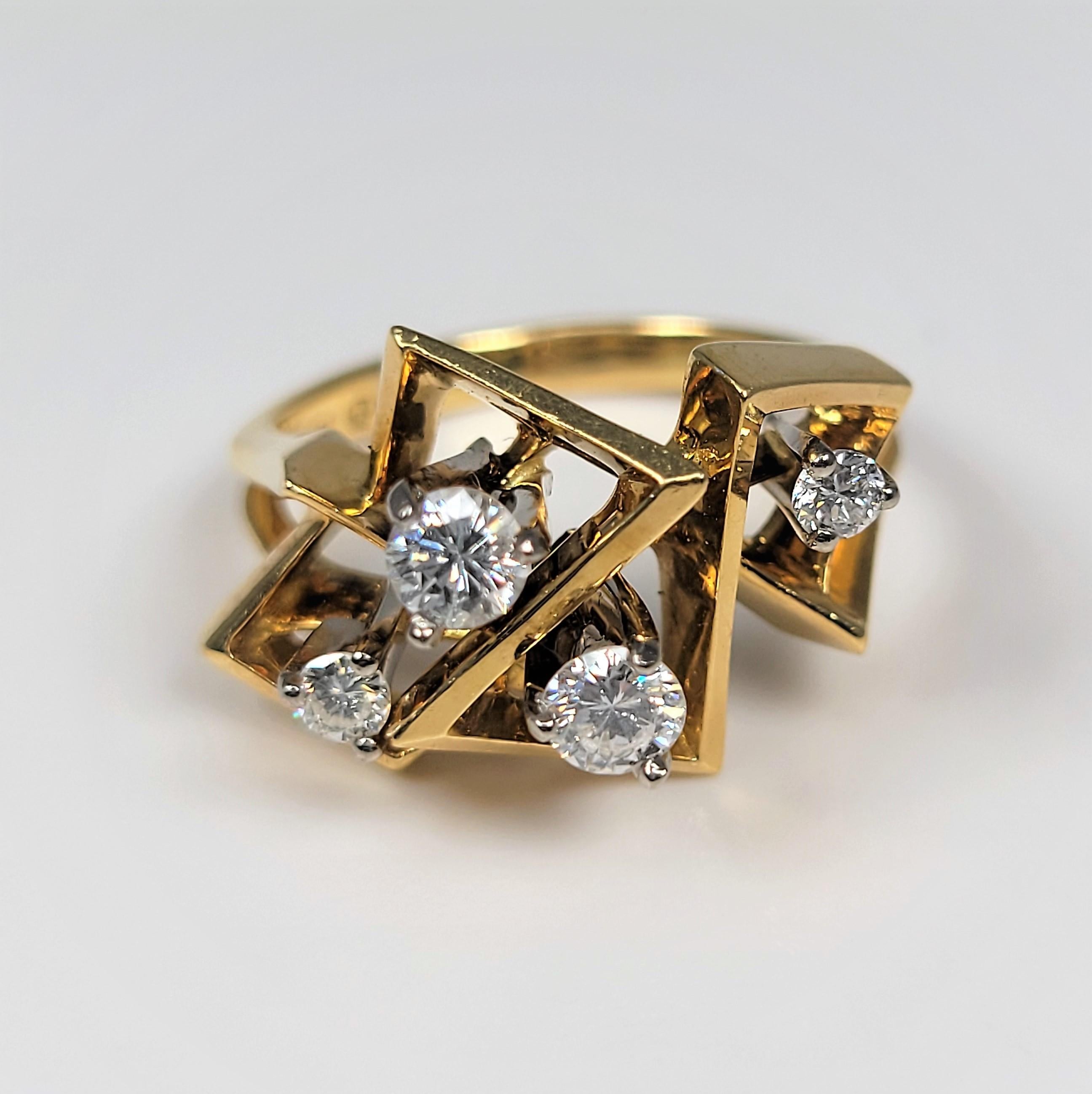 Round Cut 1960's Yellow Gold Diamond Ring For Sale