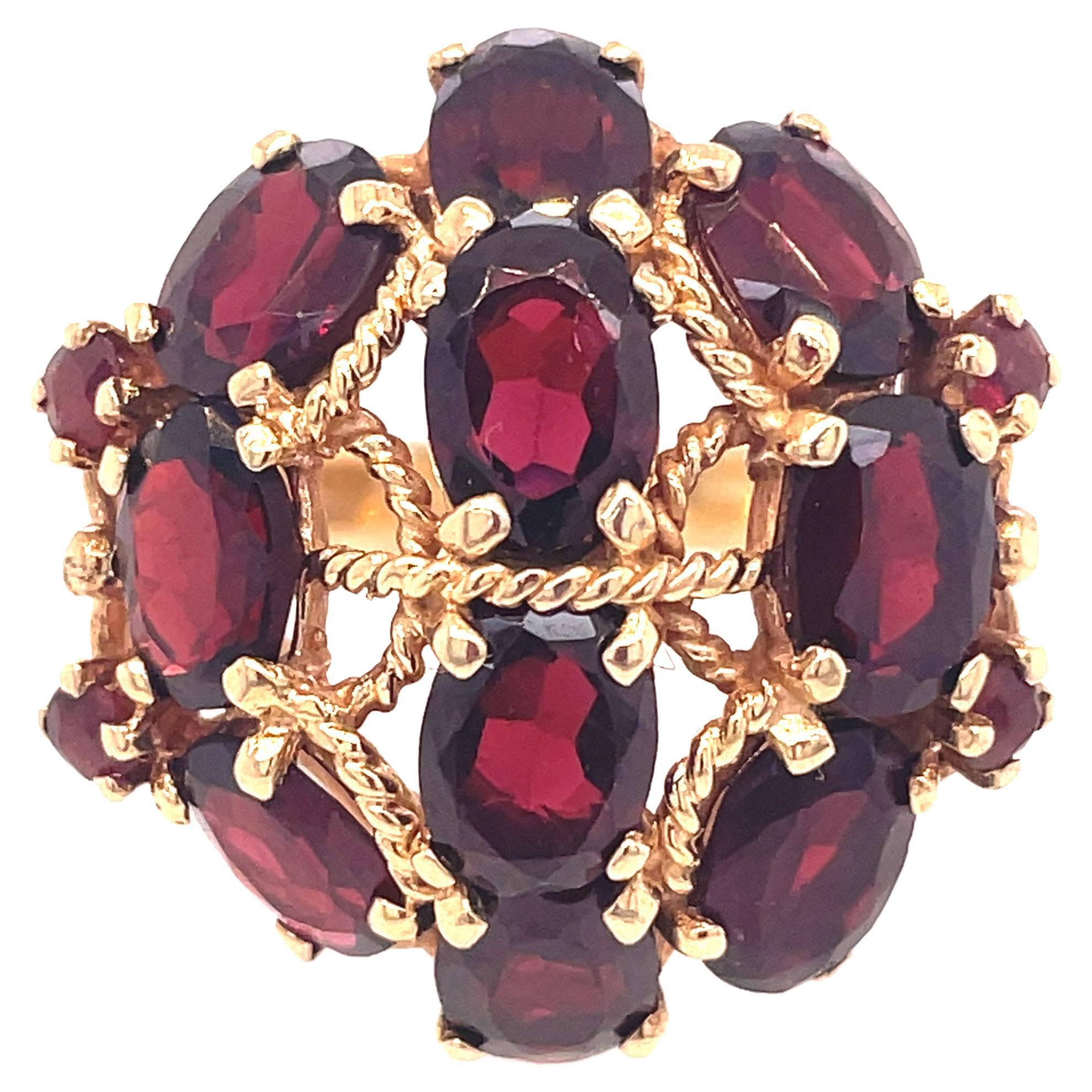 1960s Yellow Gold Garnet Cluster Ring For Sale