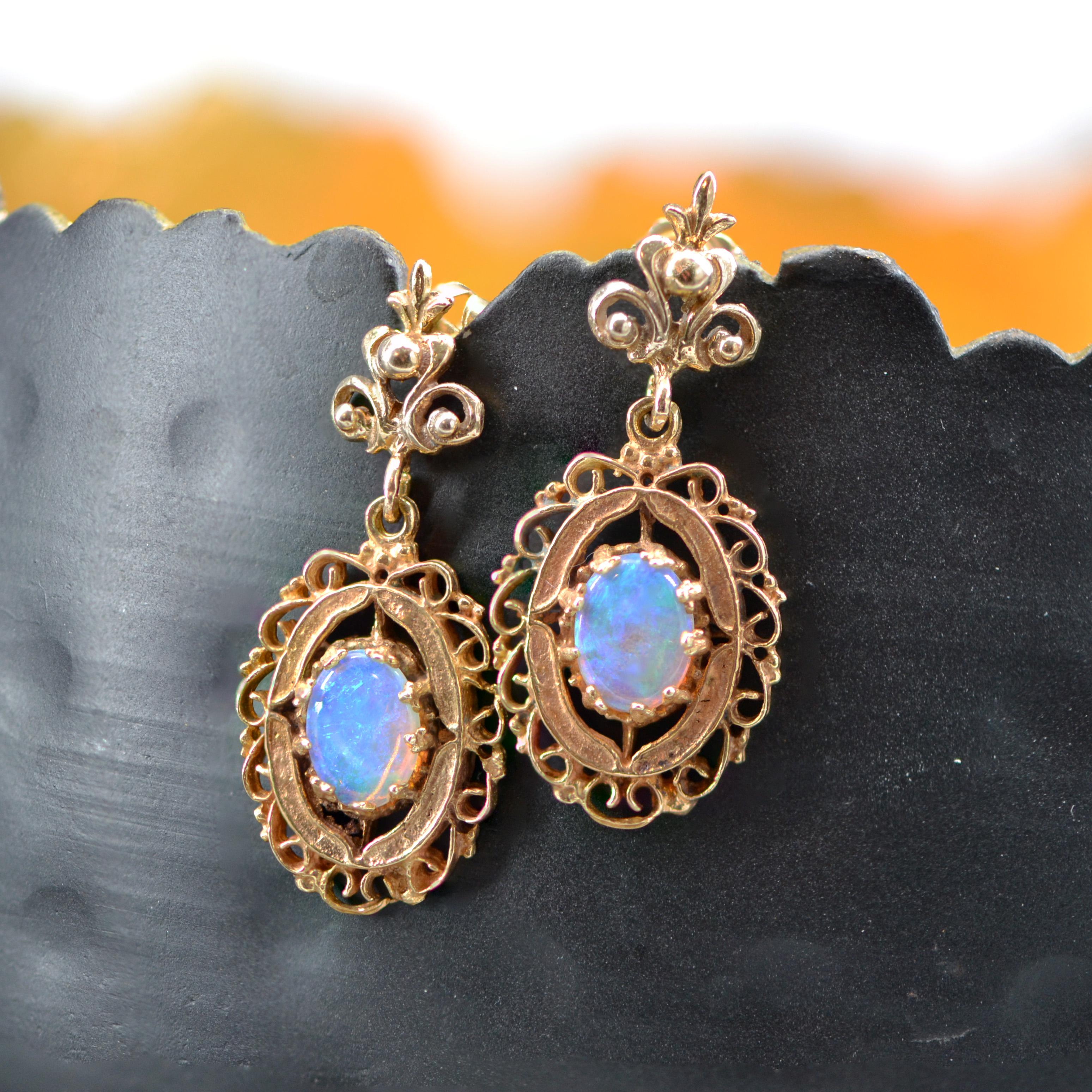 opal dangle earrings gold
