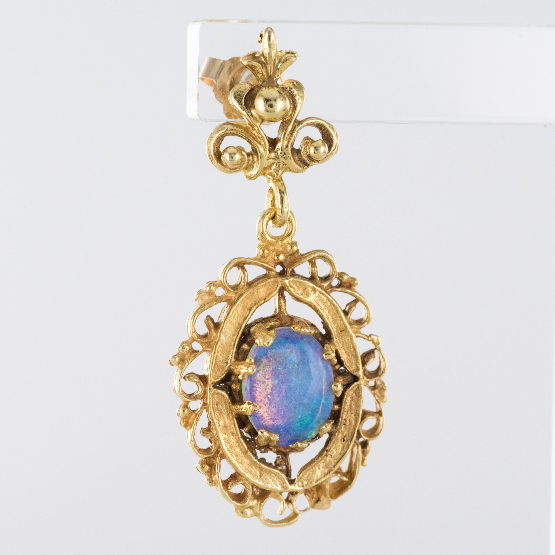 1960s Yellow Gold Opal Dangling Earrings 2
