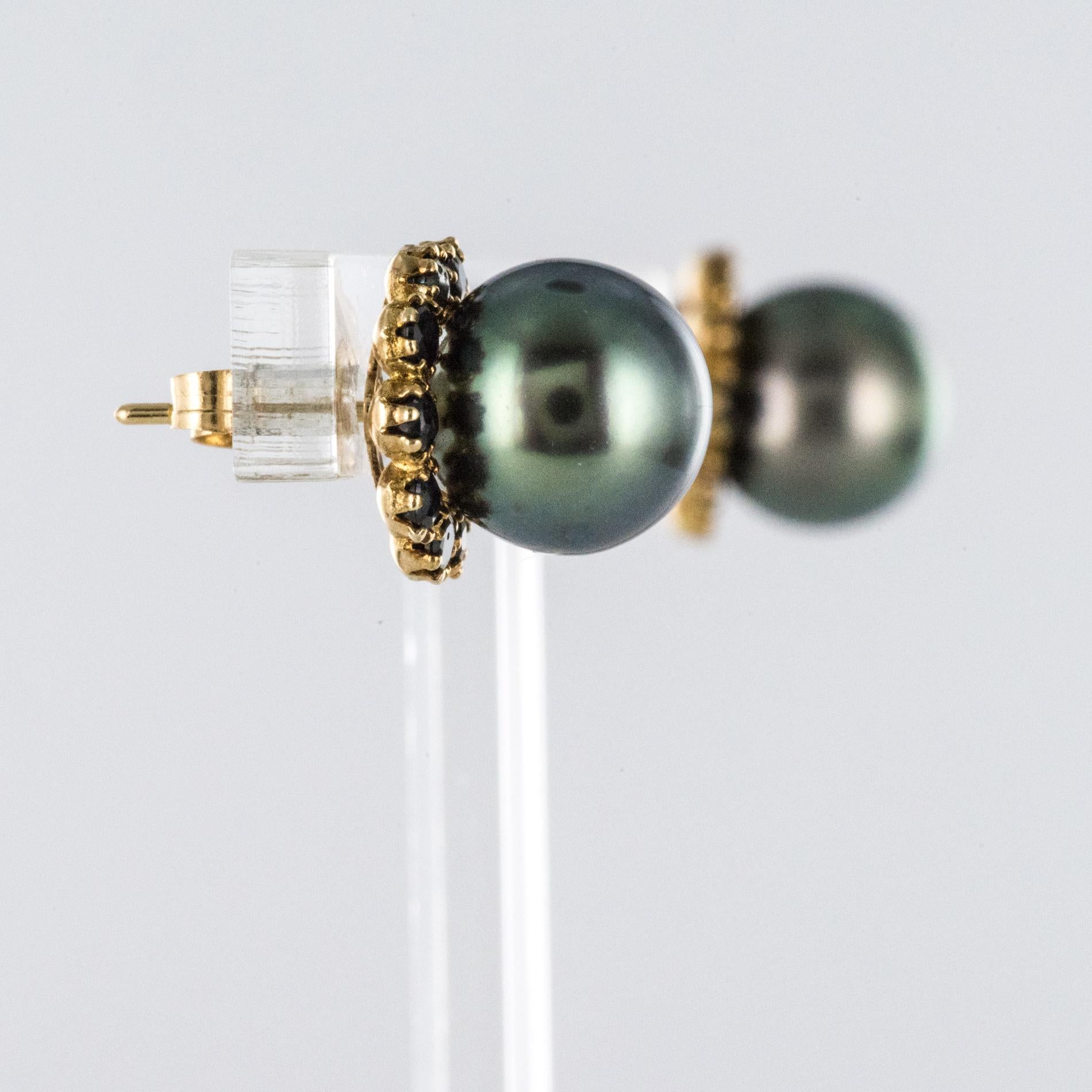 1960s Yellow Gold Tahitian Pearl Stud Earrings In Good Condition In Poitiers, FR