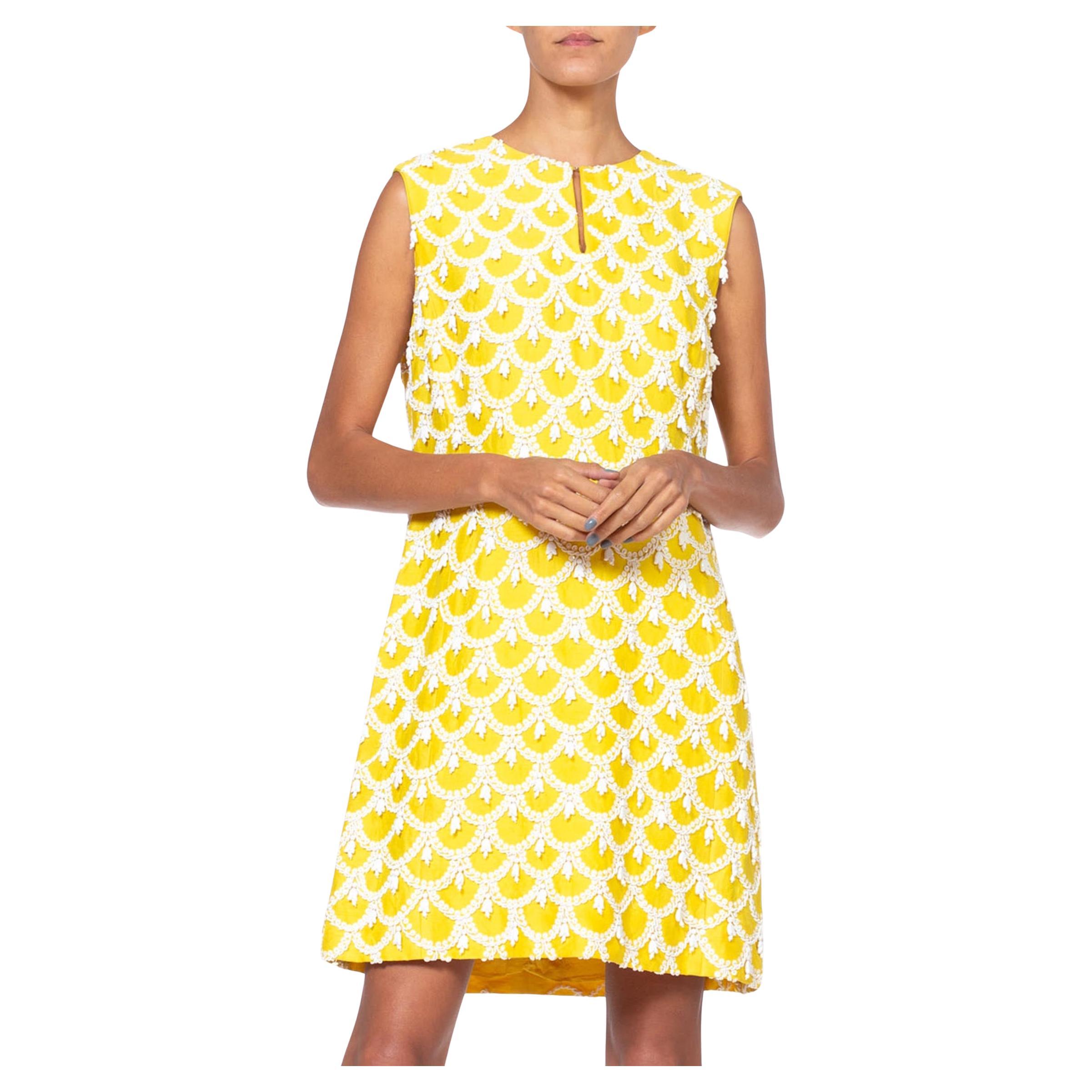 1960
S Yellow Hand Beaded Silk Radzimir Mod Cocktail Dress