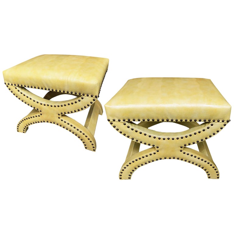 1960s Yellow Leather BenchOttomans in the Style of Grosfeld House