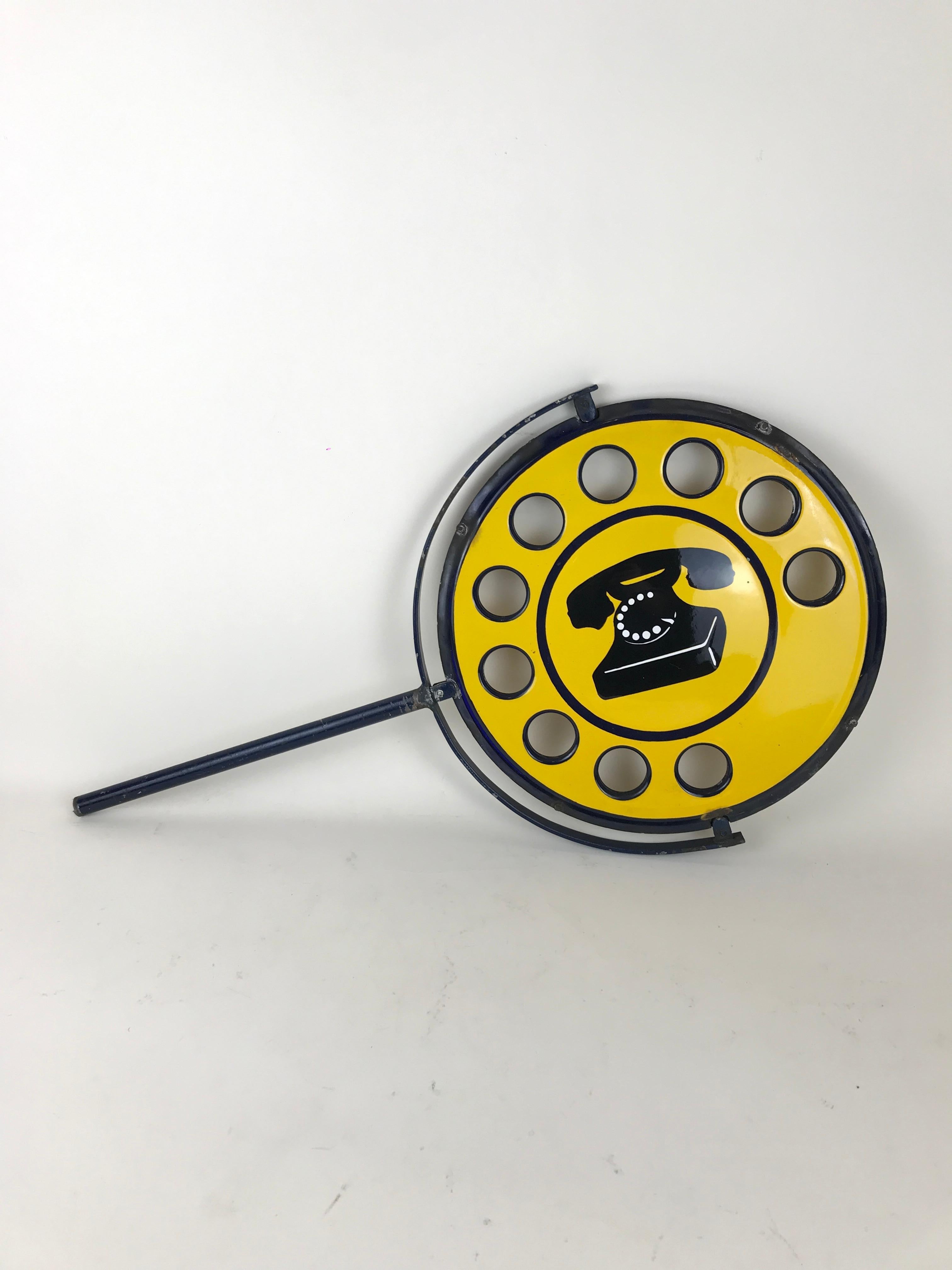 1960s Yellow Metal Enamel Vintage Italian Telephone Double-Sided Sign, Sip In Good Condition In Milan, IT
