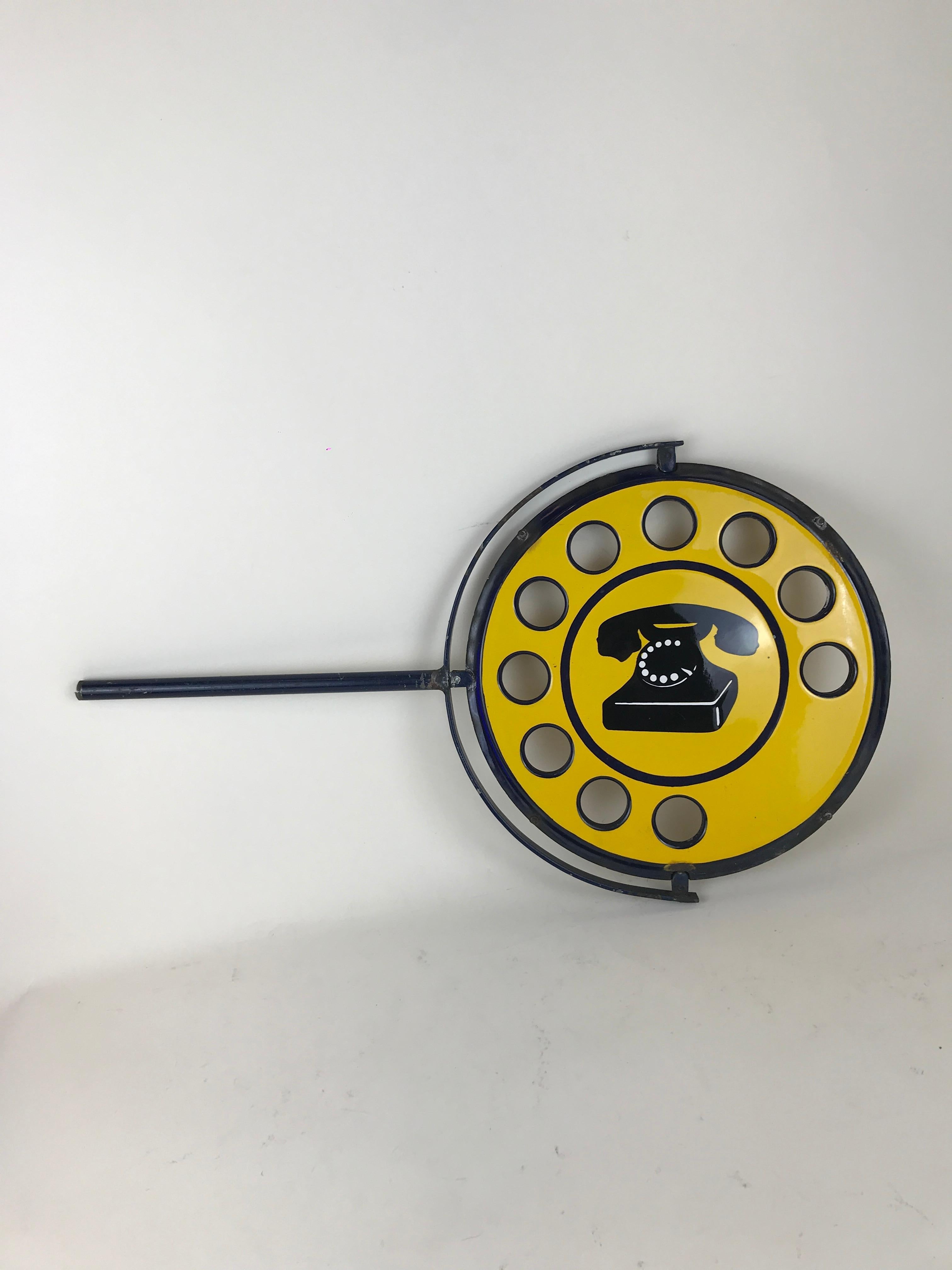 Mid-20th Century 1960s Yellow Metal Enamel Vintage Italian Telephone Double-Sided Sign, Sip