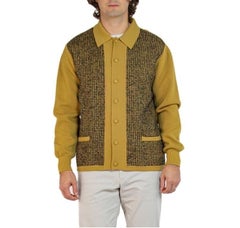 1960S Yellow Ochre Wool Knit Men's Cardigan XL
