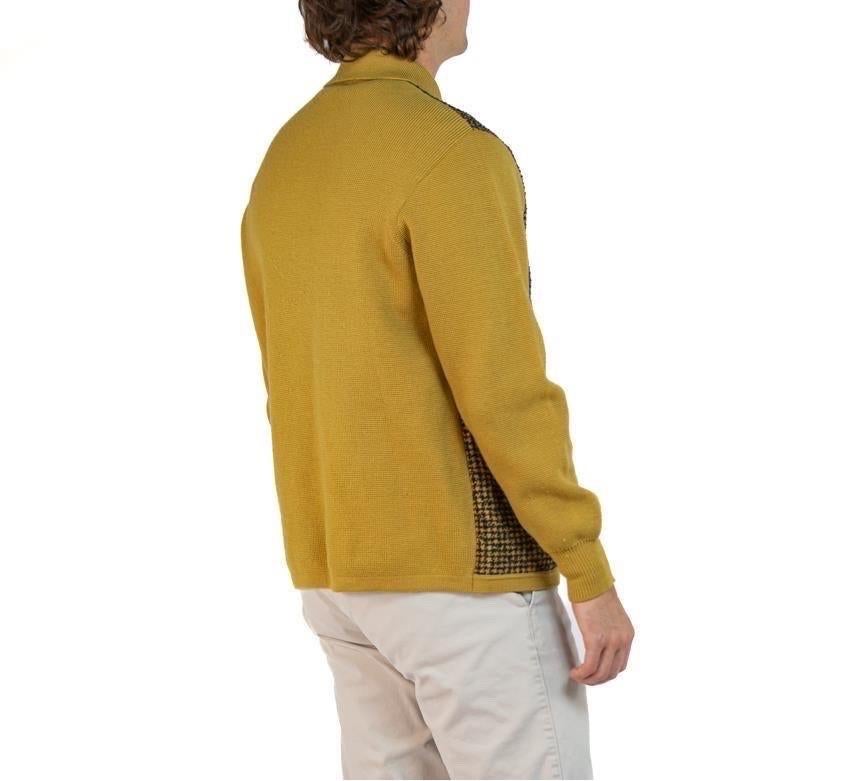 1960S Yellow Ochre Wool Knit Men's Cardigan XL For Sale 2