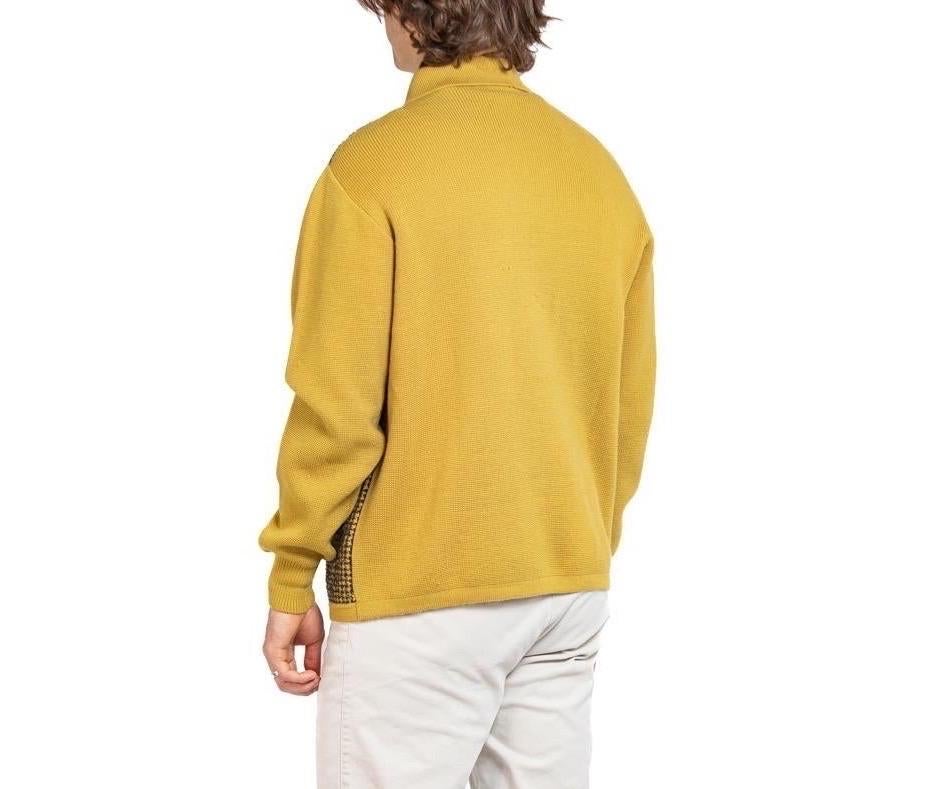 1960S Yellow Ochre Wool Knit Men's Cardigan XL For Sale 3