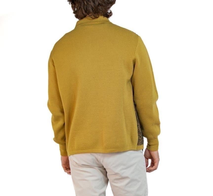 1960S Yellow Ochre Wool Knit Men's Cardigan XL For Sale 4