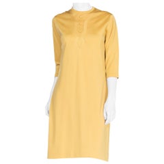 1960S Yellow Poly Blend Knit Long Sleeved Shift Dress