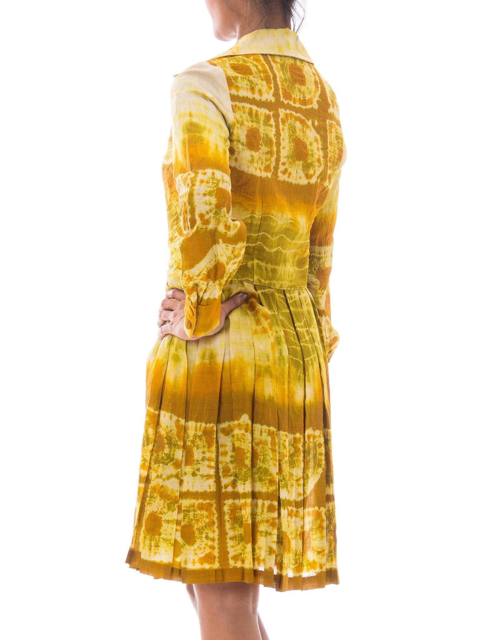 1960S Yellow Silk Tie-Dye Long Sleeve Mod Shirt Dress In Excellent Condition For Sale In New York, NY