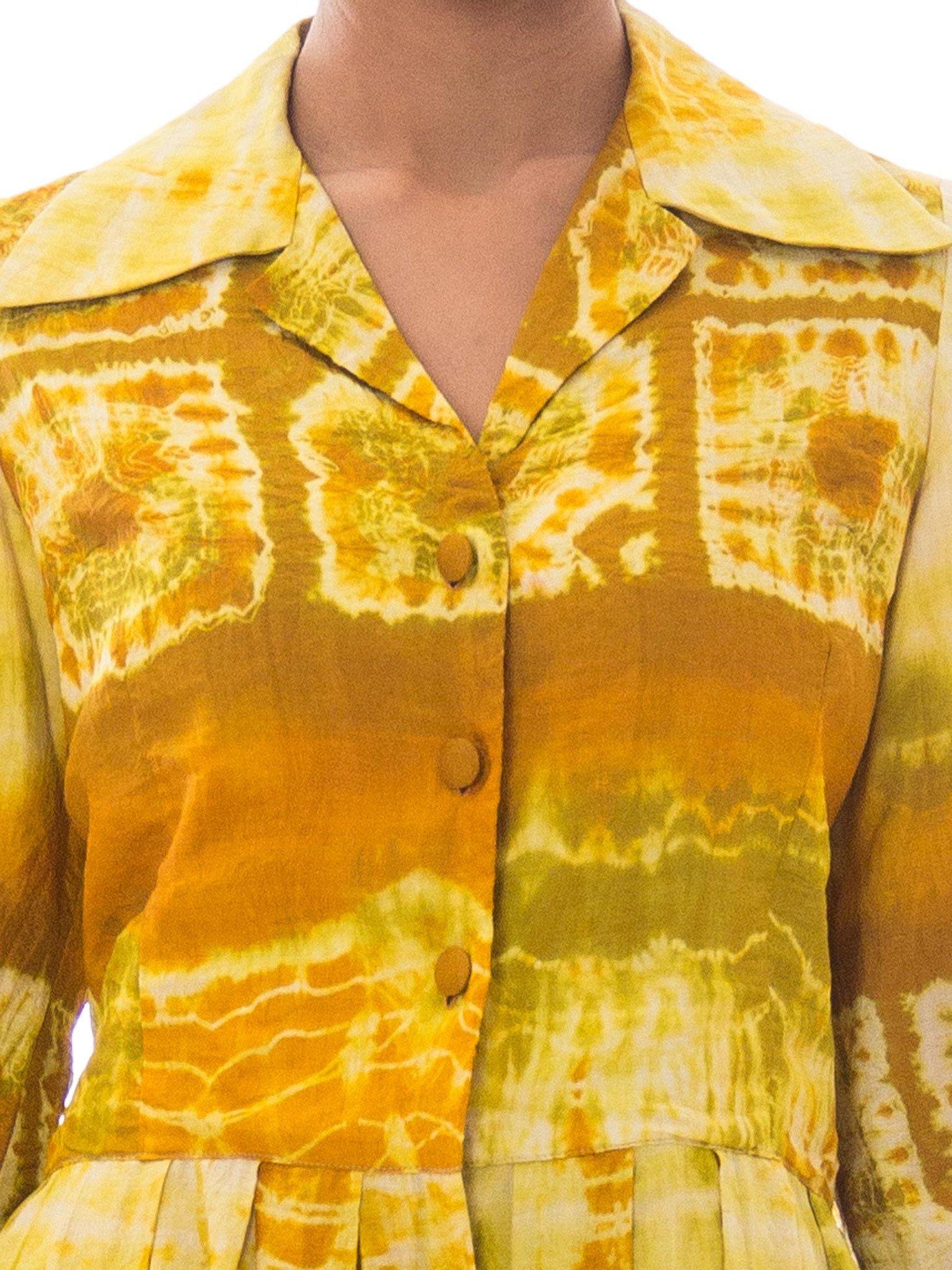 1960S Yellow Silk Tie-Dye Long Sleeve Mod Shirt Dress For Sale 1