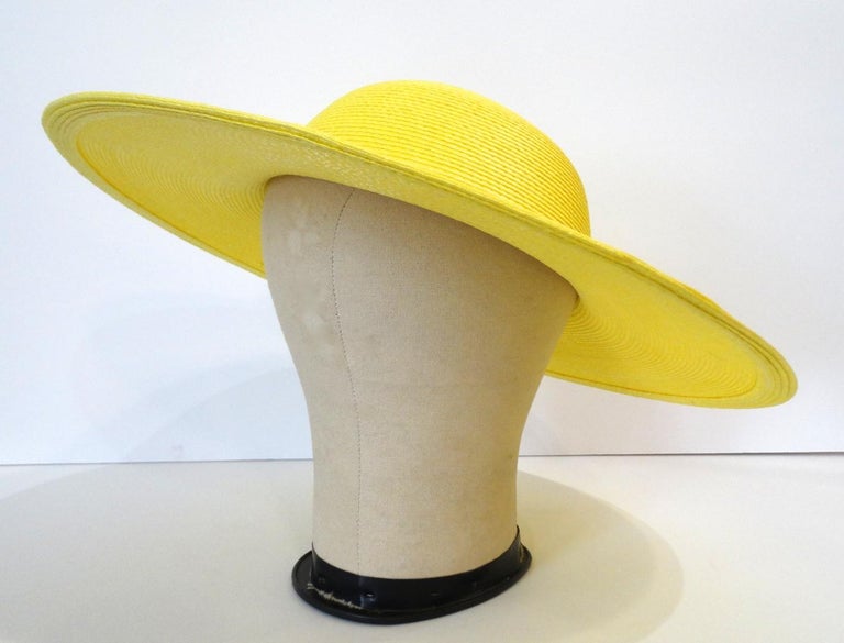 1960s Yellow Straw Wide Brim Bowler Hat at 1stDibs yellow straw hat, yellow bowler hat, yellow