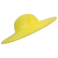 Vintage 1960s Yellow Straw Wide Brim Bowler Hat 
