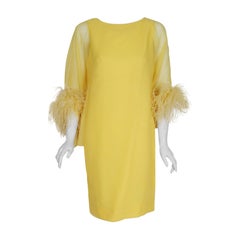 1960's Yma Sumac Documented Yellow Silk-Chiffon & Ostrich-Feather Caftan Dress