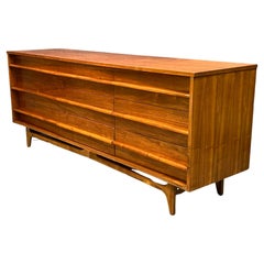 1960s Young Manufacturing Curved Front Walnut Chest of Drawers / Credenza