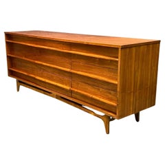 1960s Young Manufacturing Curved Front Walnut Chest of Drawers / Credenza