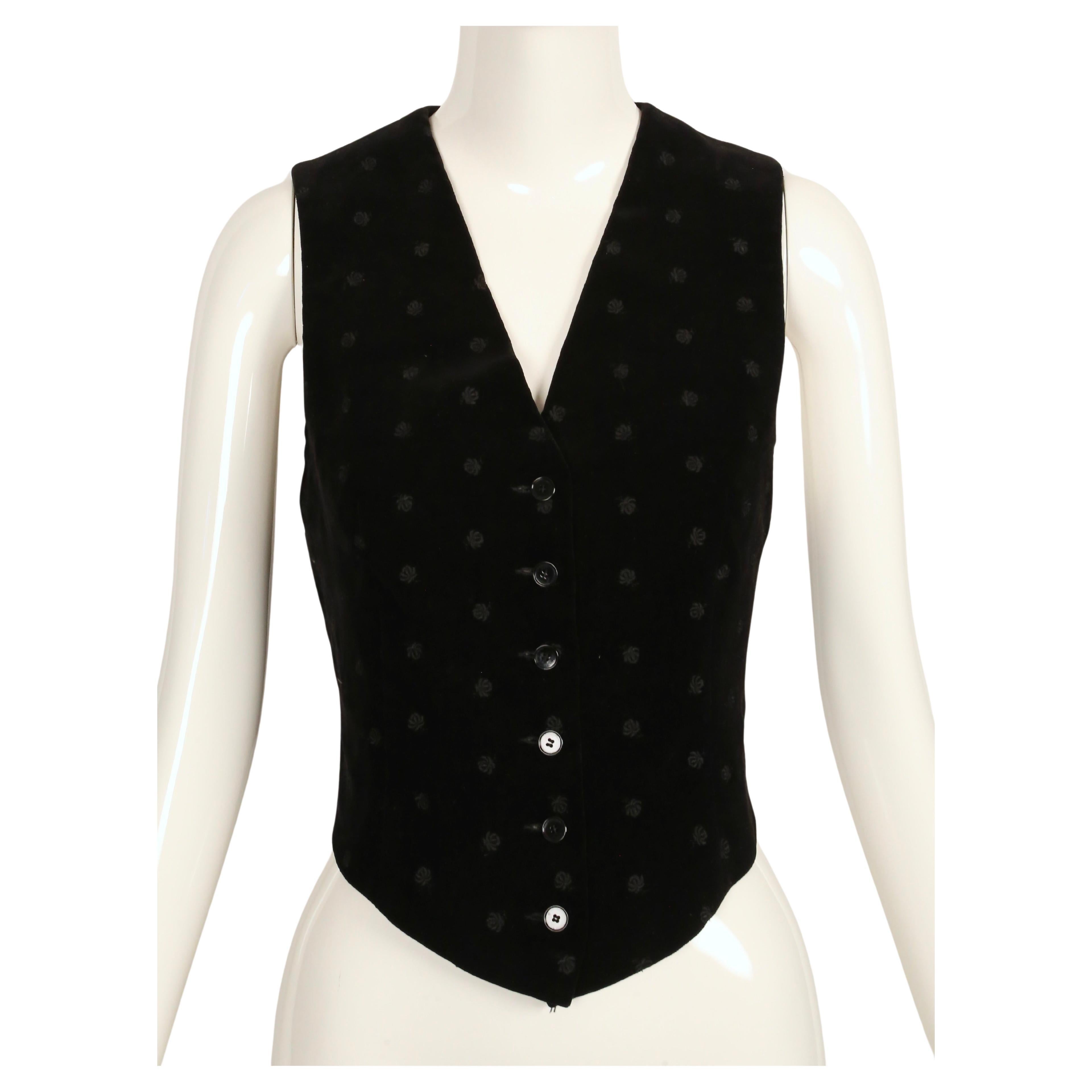 1960's YVES SAINT LAURENT black floral embroidered velvet vest In Good Condition In San Fransisco, CA