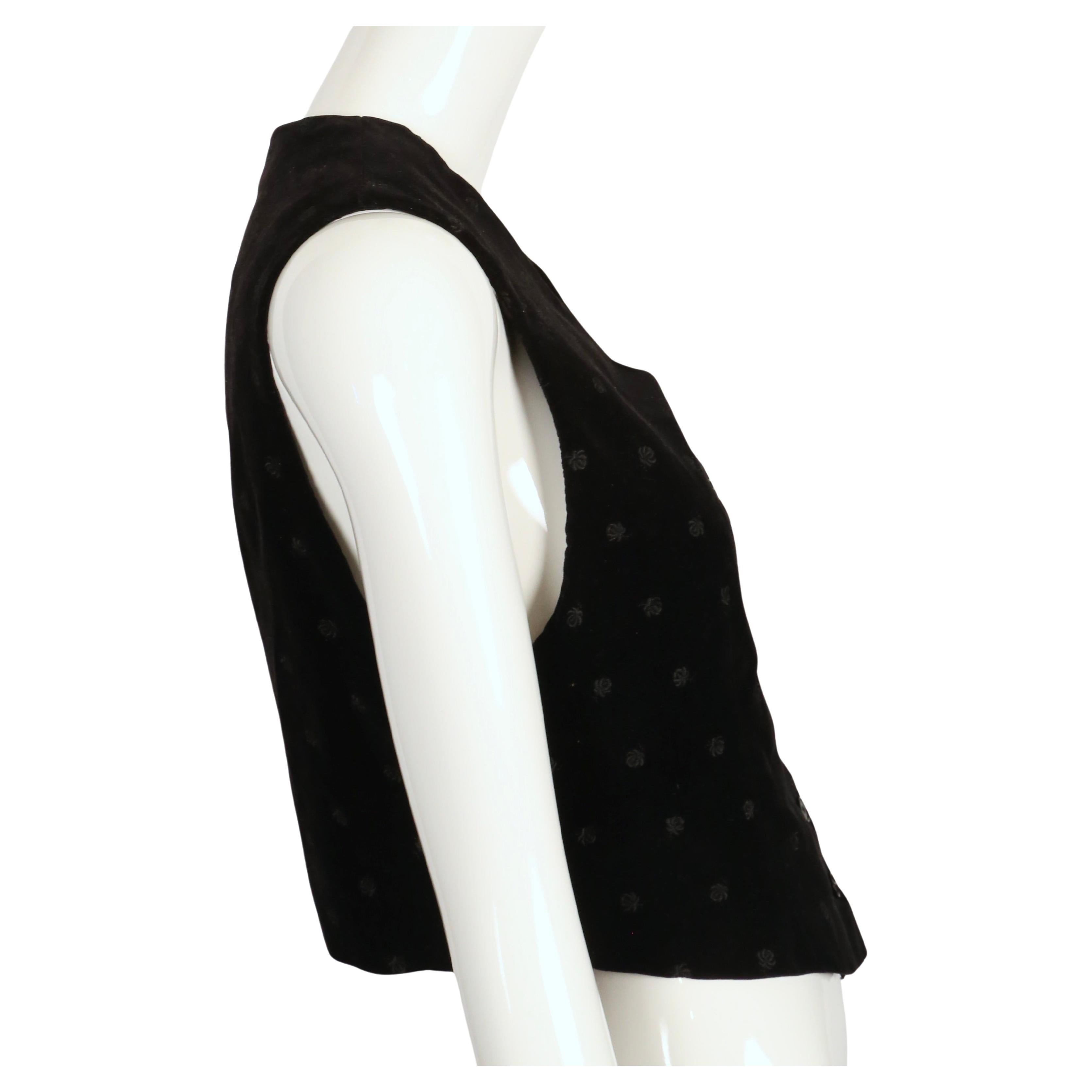 Women's or Men's 1960's YVES SAINT LAURENT black floral embroidered velvet vest