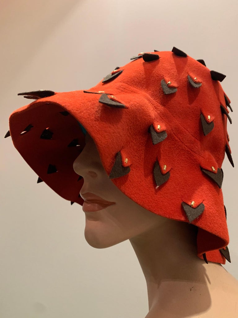 1960s Yves Saint Laurent Cinnabar Felt Bucket Hat W/ Pierced Embellishment at 1stDibs saint