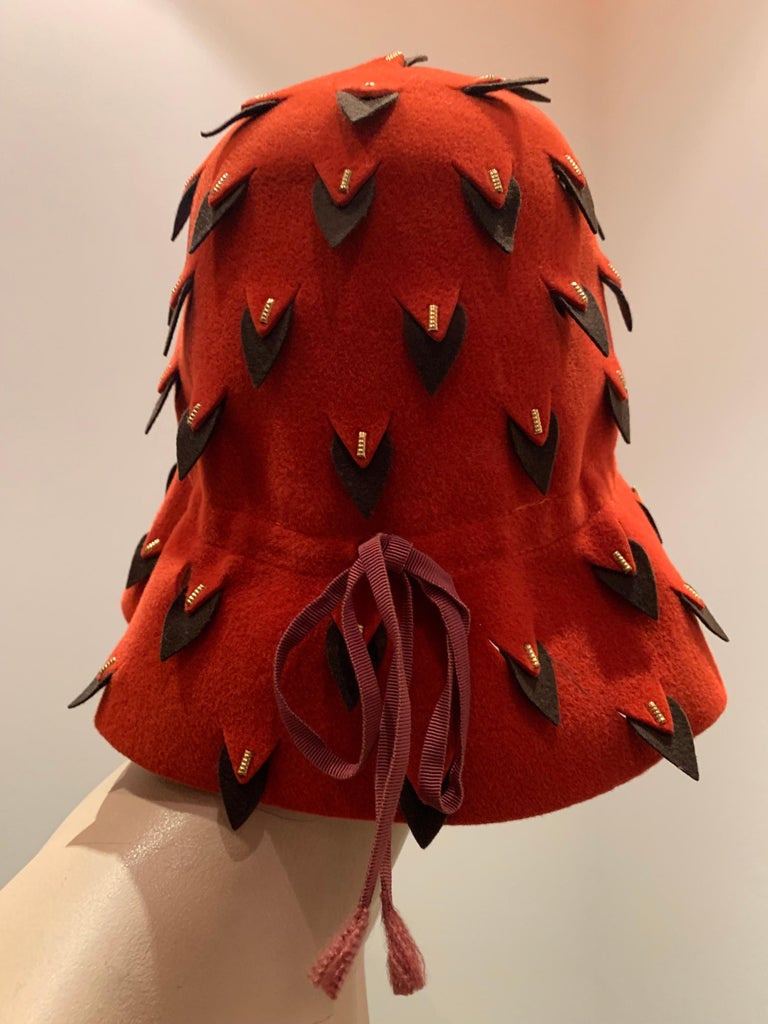 1960s Yves Saint Laurent Cinnabar Felt Bucket Hat W/ Pierced Embellishment at 1stDibs saint