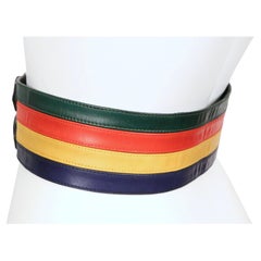 1960's YVES SAINT LAURENT colorful leather belt with black trim