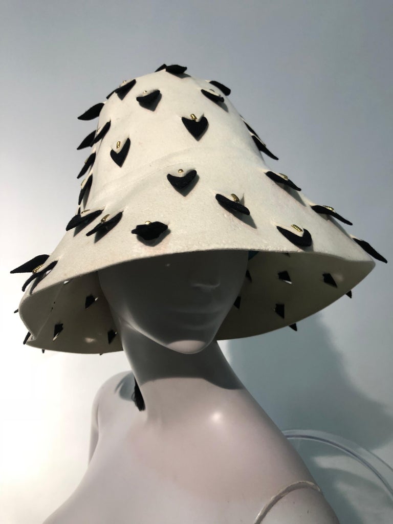 1960s Yves Saint Laurent Eggshell Felt Bucket Hat W/ Pierced Embellishment For Sale at 1stDibs