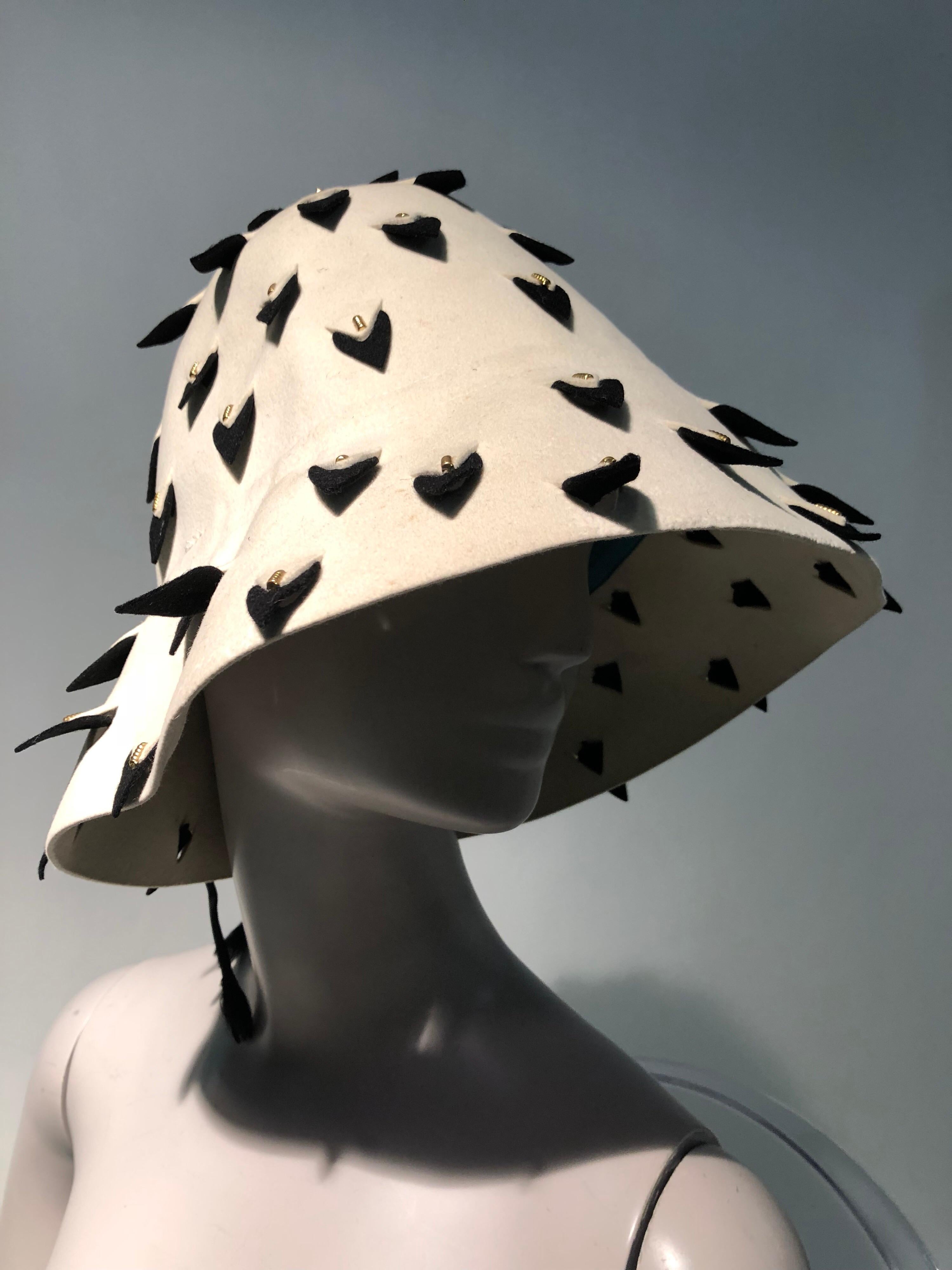Beige 1960s Yves Saint Laurent Eggshell Felt Bucket Hat W/ Pierced Embellishment