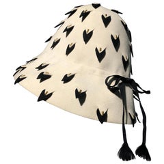 1960s Yves Saint Laurent Eggshell Felt Bucket Hat W/ Pierced Embellishment