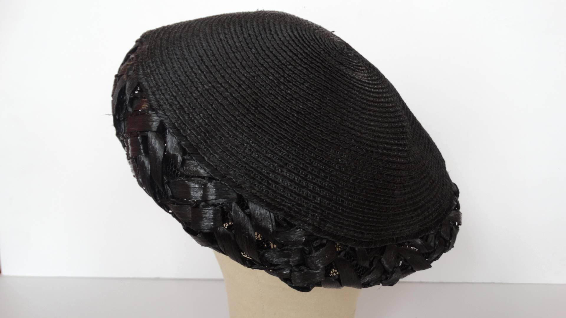 Black 1960s Yves Saint Laurent for Christian Dior Raffia Beret