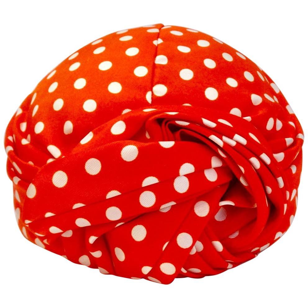 1960s Yves Saint Laurent Red Polka Dot Turban