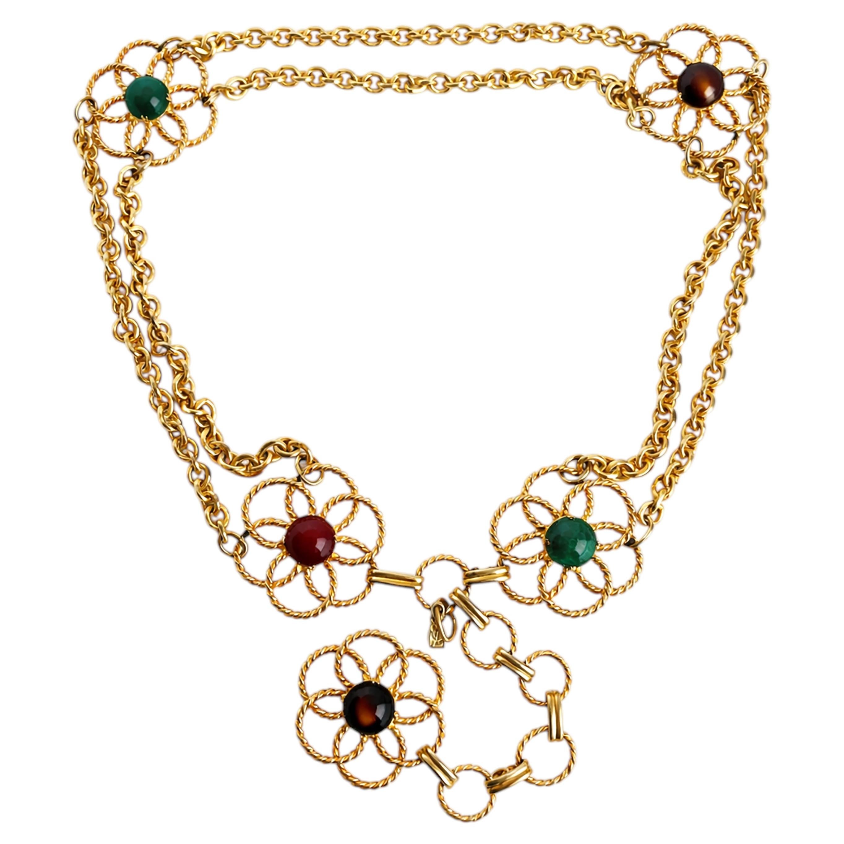 1960er Jahre Yves Saint Laurent Roger Scemama Floral Cabochon Kette Gürtel